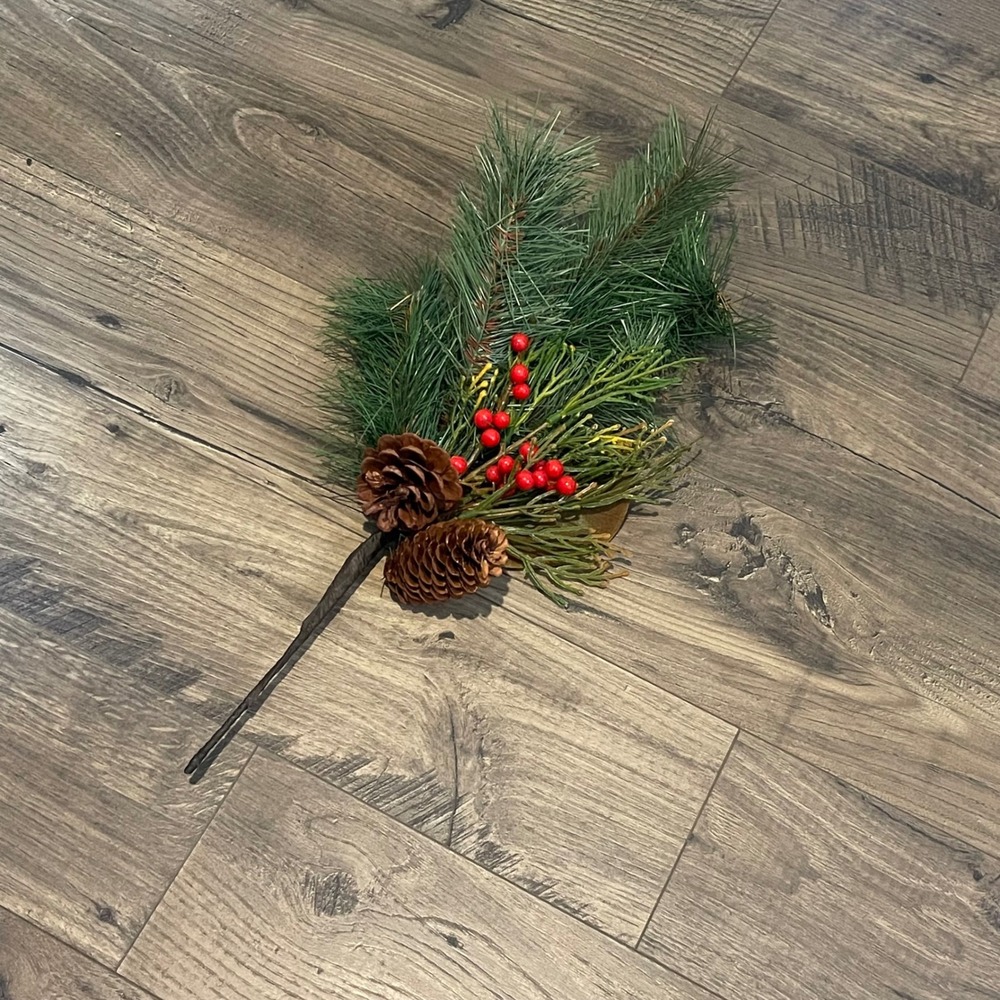 Artificial Pine Spray with Pinecones and Red Berries Christmas Floral Pick 17in